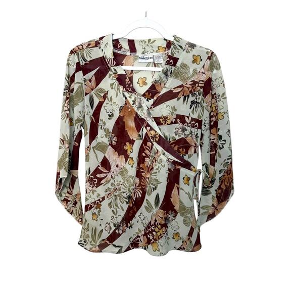 Vintage Millenium Floral Flared Sleeve Blouse Women S Green Multi Whimsical Goth - Picture 1 of 5